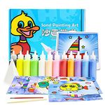 KAYSENSUK 24 Sheets Sand Painting Pictures, 12 Bottles Sparky Glitter Colored Sand, Sand Art Paper Craft Kit with Design Tool Drawing Board for Chidlren to DIY Design Doodle