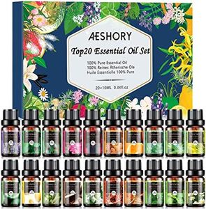 Essential Oils Set, 20 Pcs Aromatherapy Essential Oil Kit for Diffuser, Humidifier, Massage, Skin & Hair Care - Lavender, Eucalyptus, Tea Tree, Sweet Orange, Lemongrass and Peppermint (20*10ml)