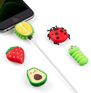 SUNGUY Cute Animal Bite Cable Protector for iPhone iPad Charger, 5 Pack USB Cable Protector, Charging Cord Protector, Cable Chomper, Fruit USB Charger Saver
