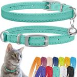 CollarDirect Leather Cat Collar with Bell - Kitten Collar, Small and Big Cat Collar for Boy Cats, Girl Cats with Safety Elastic Strap (Neck Fit 6"-7", Mint Green)