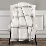 Lush Decor Farmhouse Stripe Reversible Throw, Single, 50" W x 60" L, Gray - Classic Modern Rustic Charm - Cozy Soft Single Pinstripe Print Blanket