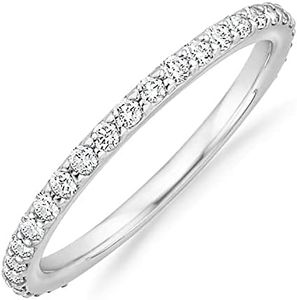 PAVOI 14K Gold Plated Cubic Zirconia Diamond Stackable Eternity Bands White Gold for Women Size 5