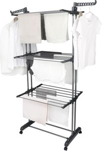 BARGAIN FACTORY 4-Tier Foldable Clothes Drying Rack – Adjustable Stainless Steel, Grey, Indoor/Outdoor