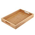 Fentar Wooden Tray, Bamboo Tray with Handles, Rectangular Trays for Food Serving, Dinner Breakfast Tray, Food Tray, Trays for Eating, Rustic Wooden Serving Tray for Tea Coffee Snack (38 x 25 x 5cm)