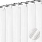 PANGSINNE White Shower Curtain 256GSM Weighted Waffle Water Repellent Shower Curtain Heavy Duty Fabric, Machine Washable Hotel Quality Bathroom Shower Curtain Set with 12 Metal Hooks, 72Wx72H