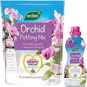 Topline Orchid Plant Growing Bundle - Peat Free Orchid Potting Mix with Seramis 8L & Nutrient Rich Orchid Water 720ml. House Plant Compost Food with Thank You Card.