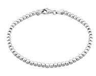 Miabella 925 Sterling Silver Organic Cube Bead Chain Bracelet for Women Men, Handmade in Italy, Small, Sterling Silver