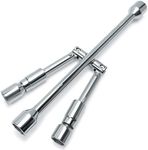 TONDA 4 Way Lug Wrench, Cross Wrench, Foldable Tire Iron Lug Nut Wrench Multi Size Chrome Plated Carbon Steel