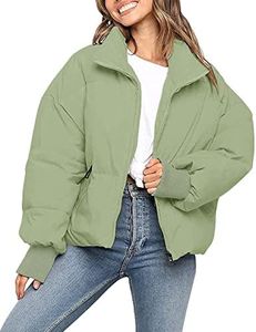 MEROKEETY Women's 2024 Winter Long Sleeve Zip Puffer Jacket Baggy Short Down Coats, PeaGreen, M