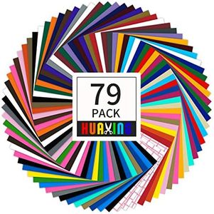 Huaxing Confezione da 79 Vinile Adesivo - 30,48 x 30,48 cm Pellicola Adesiva - Carta Vinile con Carta Trasferimento Trasparente, Vinili per Cricut, Silhouette Cameo e Tutte le Macchine da Taglio