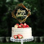 HZGUEOSTB Happy Birthday Cake Toppers,LED Double Sided Acrylic Mirror Gold Cake Decorations with Gift Card for Birthday Party Decorations
