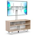 FITUEYES Corner TV Stands with Storage for 32-70 inch TV Console Table with Swivel Mount for Media Holds Up to 110 lbs Max VESA 600x400mm Oak