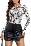 Avidlove Mesh Bodysuit for Women Sexy Long Sleeve See Through Body Suit Tops Cut Out Leotard Shirts Sheer Rave Outfits XXL