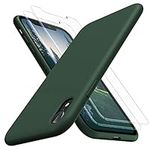 TOCOL 3 in 1 for iPhone XR Case, with 2 Pack Tempered Glass Screen Protector, Liquid Silicone Slim Shockproof Cover [Anti-Scatch] [Drop Protection] iPhone XR Phone Cases 6.1 Inch, Alpine Green