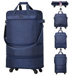 Hanke Expandable Large Suitcase 4 wheels lightweight Collapsible, Foldable suitcases & travel bags Hand Luggage Extend 20/24/28 inch Suitcases Duffel Bag Without Telescopic Handle for Men & Women,Blue