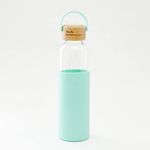 The Better Home Borosilicate Glass Water Bottle with Sleeve (500ml) | Non Slip Silicon Sleeve & Bamboo Lid | Fridge Water Bottles for Men, Women & Kids | Water Bottles for Fridge | Green (Pack of 1)