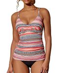 CORTUBO Tankini Swimsuits for Women Tummy Control V Neck Bathing Suits Twist Front Ruched Two Piece Swimwear Print1 M