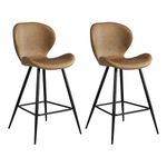 KithKasa Counter Height Bar Stools Set of 2 with Back, Mid Century Modern PU Leather 26" Kitchen Island Barstools with Metal Legs for Dining Room Kitchen Counter Pub Brown