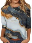 Womens 3/4 Sleeve Tops Dressy Causal Crew Neck Trendy Petite Business Loose Fitted Basic Tee Going Out Tops (Navy,S)