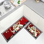 Wolala Home Fat Chefs Man Kitchen Rugs for Wood Floors Red Machine Washable Kitchen Rug Set 2pcs (1'3x2'0+1'3x4'0, Red)