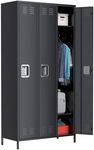 Towallmark Metal Storage Locker with 3 Doors, Metal Locker for Employees with 9 Hooks for Garage School Office Gym Home, Assembly Required, Black