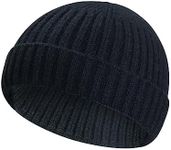 Dumrotite Wool Knit Trawler Beanie Hat, Short Fisherman Skull Cap Knit Cuff Beanie Cap for Men Black