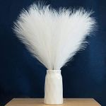 Faux Pampas Grass, 18"/45cm Artificial Pampas Grass Fluffy 5 Stem pompous Grass Flower Arrangement for Boho Home Wedding Decoration (White)