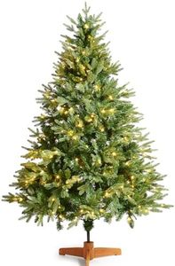 6ft Pre-Lit Artificial Green Christmas Tree with 280 LED Lights and 866 PE PVC Mixed Tips Hinged Branches Bushy Realistic Easy to Assemble Xmas Home Decorations Trees with Foldable Wooden Stand