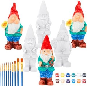 Barydat 6 Pcs Paint Your Own Garden Gnomes Unpainted Kit to Paint Statue Spring DIY Craftworks with Acrylic Paint Strips and Brush for Christmas(Dwarf)