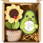 ONECOCOA Positive Mini Potato Funny Gifts, 2PCS Emotional Support Sunflower Pot Desk Decoration Crochet Birthday Gifts for Women Mom Best Friend (Sunflower & Avocado-Green)