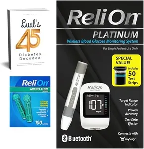 Reli On Platinum Monitor Kit, Bluetooth Wireless Meter. Relion Platinum Test Strips 50 Count include | Blood Glucose Monitor Kit Bundle with 45 Diabetes Decoded