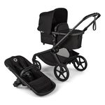 Bugaboo Kangaroo Single to Double Tandem Stroller with Seat and Bassinet for All Terrains (Midnight Black)
