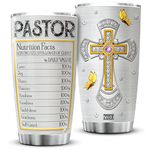 ZOXIX Pastor Tumbler For Men Nutrition Fact Cup With Lid 20oz Jewelry Style Christian Cross Stainless Steel Tumblers For Pastors Ministers Preachers Faith Gifts For Men Religious