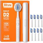 Bitvae Ultrasonic Electric Toothbrush for Adults and Kids, ADA Accepted Travel Electric Toothbrush with Rechargeable 60-Day Battery Life, 8 Toothbrush Heads, 5 Modes, Toothbrush Holder, Frost White