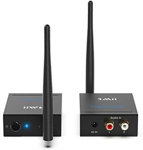 1Mii 2.4Ghz Wireless Audio Transmitter Receiver for TV, 320ft Long Range 20ms Low Delay 192kHz/24bit HiFi Audio, Wireless Adapter Kit for Subwoofer/Powered Speaker/Stereo/Soundbar, RCA(3.5mm)Out/input