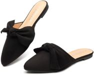 SANDALUP Mules for Woman, Womens Black Mules, Closed Pointed Toe Backless Loafer Shoes, Cute Bow Women's Mules, Slip On Flats Shoes for Work Business Casual Size 9.5