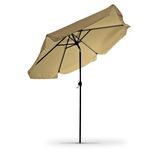 2.2M Garden Parasol - Sun Shade for Garden, Patio, Deck & Pool - Portable Outdoor Beach Umbrella with UV Protection - Adjustable Height, Tilting Crank & Flap Feature and Lightweight -Coffee