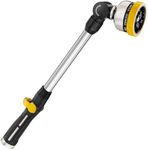 FANHAO Metal Garden Hose Wand, 16-Inch Heavy Duty Watering Wand with 9 Spray Patterns, 180° Rotating Long Garden Hose Nozzle Thumb Flow Control, Ideal to Water Hanging Baskets and Shrubs -Yellow
