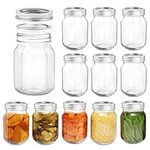 LYCN 12 Pack Regular Mouths Canning Jars,16oz Glass Mason Jars with Metal Airtight Lids,Clear Food Storage Mason Jars Glass Container for Honey, Spices,Pickling,Jam, Jelly,Overnight Oats