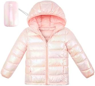 Enlifety Winter Coats for Girls 4T 5T Metallic Pink Puffer Jacket Lightweight Waterproof Hooded Coat