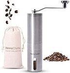 Henry Charles Manual Coffee Grinder with Adjustable Bean Grind Size & Travel Bag - Coffee Grinder with Hand Crank Mill - Ideal for Fresh Espresso at Home, in The Office or for Travelling