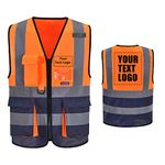 4XL-5XL Personalised Printed Hi Vis Vests Class 2 Zipper with Pockets LOGO Customised orange navy Hi Viz High Visibility Reflective Safety Vest Security Waistcoat EN20471