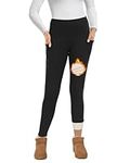 CAMPSNAIL Fleece Lined Leggings Women with Pockets - Thermal Warm Pants High Waisted Winter Thick Yoga Tummy Control Tights