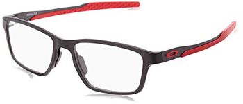 Oakley Men's OX8153 Metalink Rectangular Prescription Eyeglass Frames, Satin Black & Red/Demo Lens, 55 mm