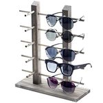 MyGift Sunglasses Display Stand, Vintage Gray Wood Tabletop Eyeglass Storage Rack, Holds up to 10 Pairs of Eyewear