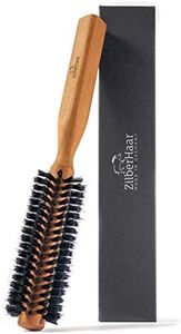 ZilberHaar - Styler Hair and Beard Brush - Round Brush, 1.3 Inch Stiff Boar Bristles and 8.5 Inch Pearwood Handle - 222 Plugs of Bristles - Beard Grooming Brush for Men
