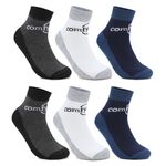 Comfy Fits Ankle Socks For Men | Sports Socks for Men | Odor-Free Breathable Anti- Bacterial Cotton Socks For Mens| Cushioned Comfort Ankle Length Socks For Mens, Free Size (Pack of 6)