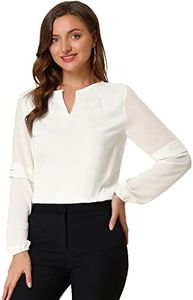 Allegra K Women's Work Tops Chiffon Shirt Semi Sheer Keyhole Neck Elegant Blouse White 3X-Large