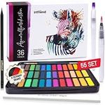 Int!rend Watercolour Paint Set - Non-Toxic & Acid-free - 36 Watercolours + 1 Brush + 2 Water Tank Brushes + 15 Watercolour Paper - All-in-one Water Colours Paints