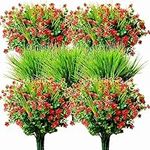 YXYQR 14pcs Outdoors Artificial Flowers Bulk UV Resistant Fake Plastic Plants Outside Indoor Hanging Faux Greenery Shrubs Arrangement for Vase Porch Window Box Patio Wedding Home Decoration (Red)